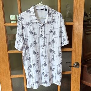 Travis Mathew Mens XL White Palm Tree Pattern Golf Polo Shirt